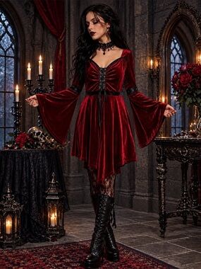 Elegant Burgundy Velvet Women's Tunic